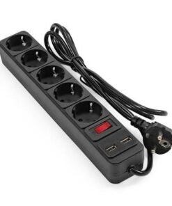 ExeGate SP-5-USB-1.8B (5 евророзеток с заземлением, 2 USB-A 2A, 1.8 м, защита от перегрузки, выключа
